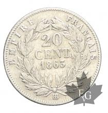FRANCE-1863BB-20 CENTIMES-NAPOLÉON III TÊTE NUE-prTTB