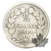 FRANCE-1840W-1/2 FRANC-LOUIS PHILIPPE-CORNUE- LILLE-TB+