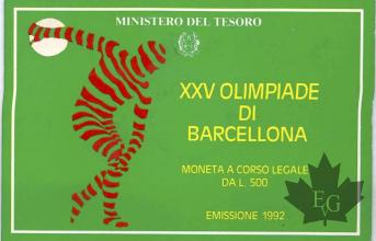 ITALIE-1992-500 LIRE-OLIMPIADI DI BARCELLONA -FDC
