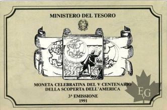 ITALIE-1991-500 LIRE-SCOPERTA DELL’AMERICA 3° emissione ROME-FDC