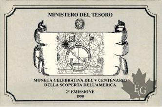 ITALIE-1990-500 LIRE-SCOPERTA DELL’AMERICA 2° emissione ROME-FDC