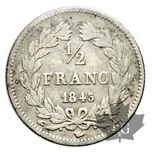 FRANCE-1845B-1/2 FRANC-LOUIS PHILIPPE- ROUEN-TB+