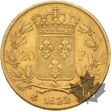 FRANCE-1822A-20 FRANCS-LOUIS XVIII-TTB-SUP