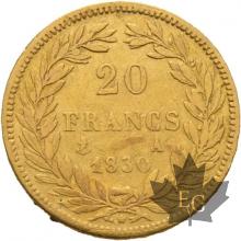 FRANCE-1830A-20 FRANCS-LOUIS PHILIPPE-tranche en creux-TB-TTB