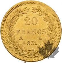 FRANCE-1831A-20 FRANCS-LOUIS PHILIPPE-tranche en creux-prSUP