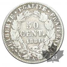 FRANCE-1881-50 CENT-III RÉPUBLIQUE-prTTB