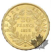 FRANCE-1858A-20 FRANCS-NAPOLEON III-PARIS-SUP