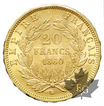 FRANCE-1860BB-20 FRANCS-NAPOLEON III-STRASBOURG-SUP-FDC