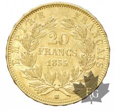 FRANCE-1855BB-20 FRANCS-NAPOLEON III-STRASBOURG-TTB+