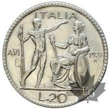 ITALIE-1928-20 Lire Vittorio Emanuele III-SUP-FDC