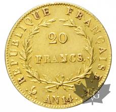 FRANCE-AN14 A(1805)-20 FRANCS-PREMIER EMPIRE-NAPOLEON-TTB
