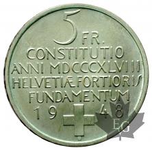 SUISSE-1948-5 FRANCS-CONSTITUTION FÉDÉRALE-FDC