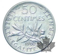 FRANCE-1902-50 CENTIMES Semeuse-TTB-SUP