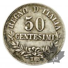 ITALIE-1863 T-50 Centesimi-Torino-Vittorio Emanuele II-SUP