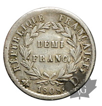 FRANCE-1808D-1/2 FRANC-NAPOLEON EMPEREUR-presque TTB