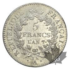 FRANCE-1798-5 Francs An 7A Union et Force  pr. SUP