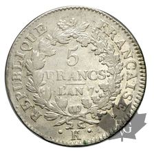 FRANCE-1798-5 Francs An 7K  Union et Force  TTB