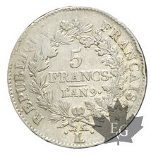 FRANCE-1800-5 Francs An 9L  Union et Force  TBTTB