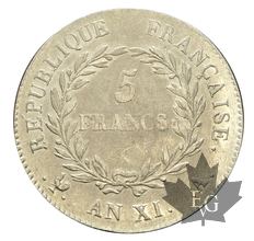 FRANCE-1802-5 Francs An XIA Premier Consul TTB