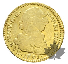 ESPAGNE-1791-2 ESCUDOS-POPAYAN SF-portrait de Carlo III-TB
