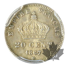 FRANCE-1867BB-20 CENTIMES-Napoleon III-PCGS MS64