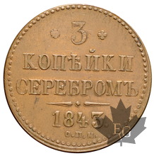 RUSSIE-1843-3 KOPEKS-ST. PETERSBURG-SUP
