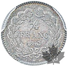 FRANCE-1842 B-Rouen-1/4 Franc-LOUIS PHILIPPE-PCGS MS66
