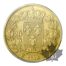 FRANCE-1818W-20 FRANCS-LOUIS XVIII-PCGS AU55
