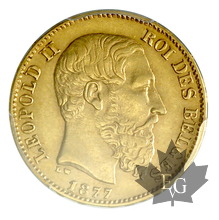 BELGIQUE-1877-20 FRANCS-Leopold II-PCGS AU55
