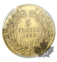 FRANCE-1860-5 FRANCS-Abeille-Napoléon III-PCGS AU55