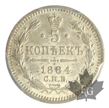 RUSSIE-1884CΠБ AΓ-5 KOPEKS-PCGS MS64