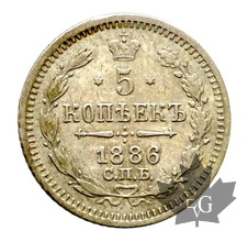 RUSSIE-1886-5 KOPEKS-Alexander III-SUP+