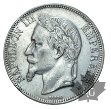 FRANCE-1869BB-5 Francs-Napoléon III-Petit BB-TTB-rare