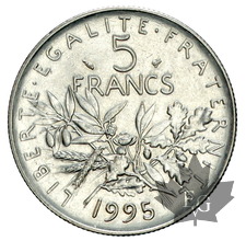 FRANCE-1995-5 FRANCS SEMEUSE-TRANCHE FAUTÉE-FDC