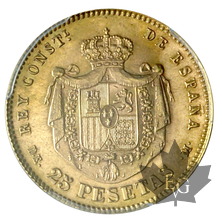 ESPAGNE-1876 DE M-25 PESETAS-ALFONS XII-PCGS MS66