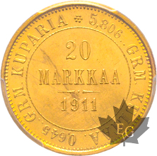 FINLANDE-1911-20 Markkaa-PCGS MS64