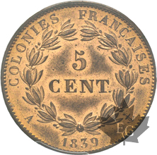 FRANCE-1839 A-5 CENTIMES-COLONIES FRANÇAISES-PCGS MS63