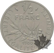 FRANCE-1980-1/2-FRANC-SEMEUSE-PIEFORT-FDC