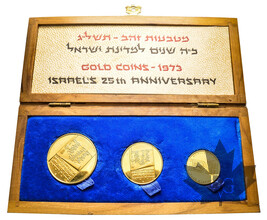 ISRAEL-1973-Coffret en or de 200-100-50 Lirot-FDC