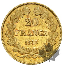 FRANCE-1838W-20 FRANCS-LOUIS PHILIPPE-TTB