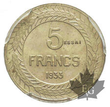 FRANCE-1933-ESSAI 5 FRANCS-Cochet-PCGS SP64