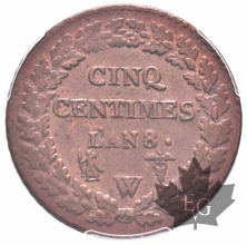 FRANCE-AN 8 W-5 Centimes Dupré-Directoire 1795-1799-pcgs ms63BN