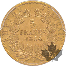 FRANCE-1864-5 FRANCS-NAPOLEON III-PCGS MS64