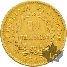 FRANCE-1807W-20 FRANCS-LILLE-Napoleon 1er-Tête nue-TB-TTB