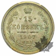 RUSSIE-15 Kopeks-1907 BC-PCGS MS66
