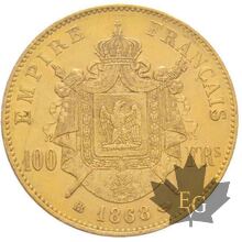 FRANCE-1868BB-100 FRANCS-NAPOLEON III tête laurée-PCGS MS61