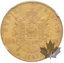 FRANCE-1867-100 FRANCS-Napoléon III-NGC MS61