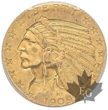 USA-1909-5 DOLLARS-INDIAN HEAN-PCGS AU58