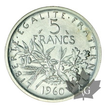 FRANCE-1960-5 FRANCS SEMEUSE-PIEFORT ARGENT-PCGS SP67