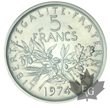 FRANCE-1974-5 FRANCS SEMEUSE-PIEFORT ARGENT-PCGS SP67